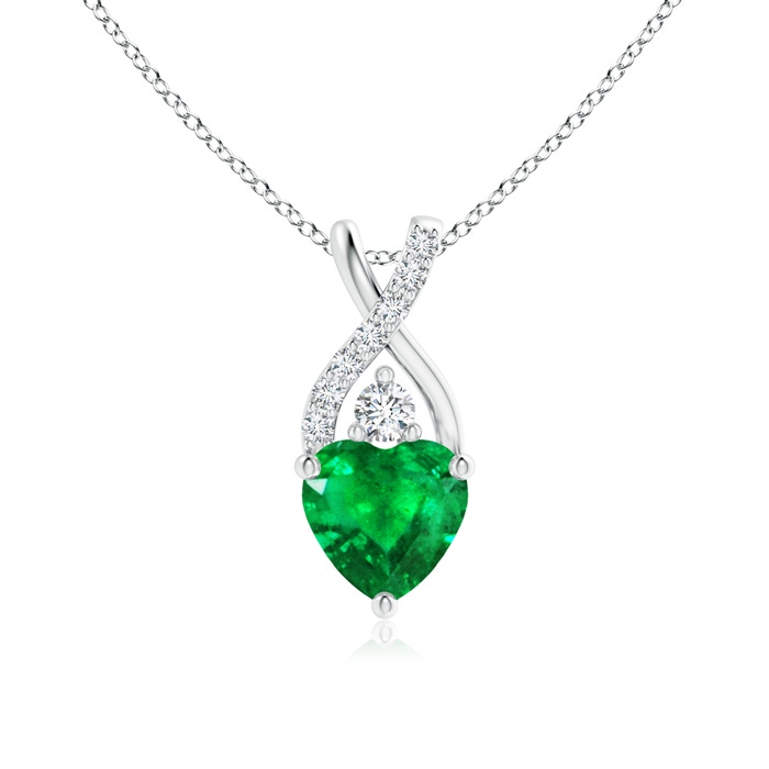 6mm AAA Solitaire Heart Emerald Pendant with Twisted Diamond Bale in P950 Platinum 