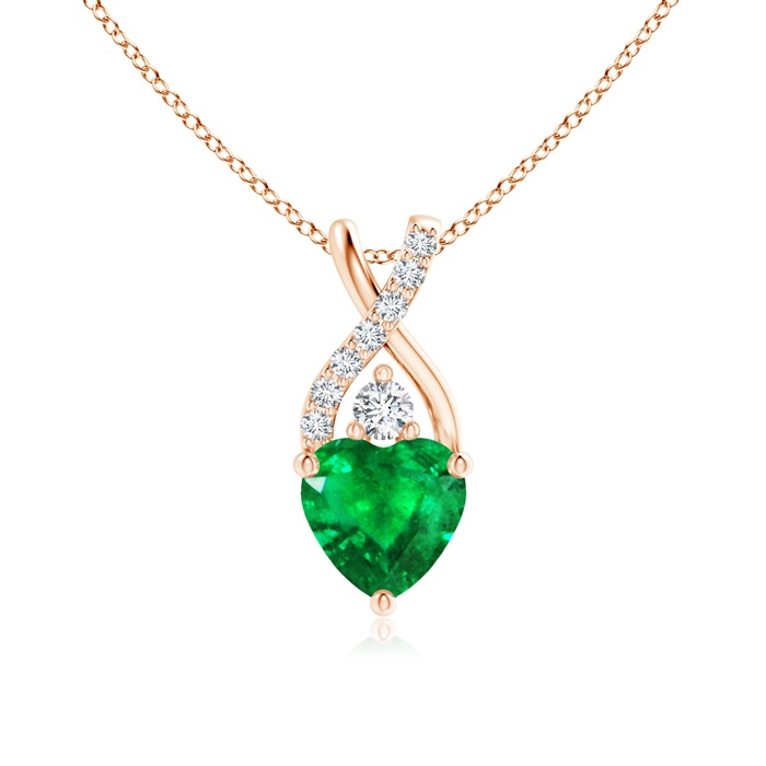 6mm AAA Solitaire Heart Emerald Pendant with Twisted Diamond Bale in Rose Gold 