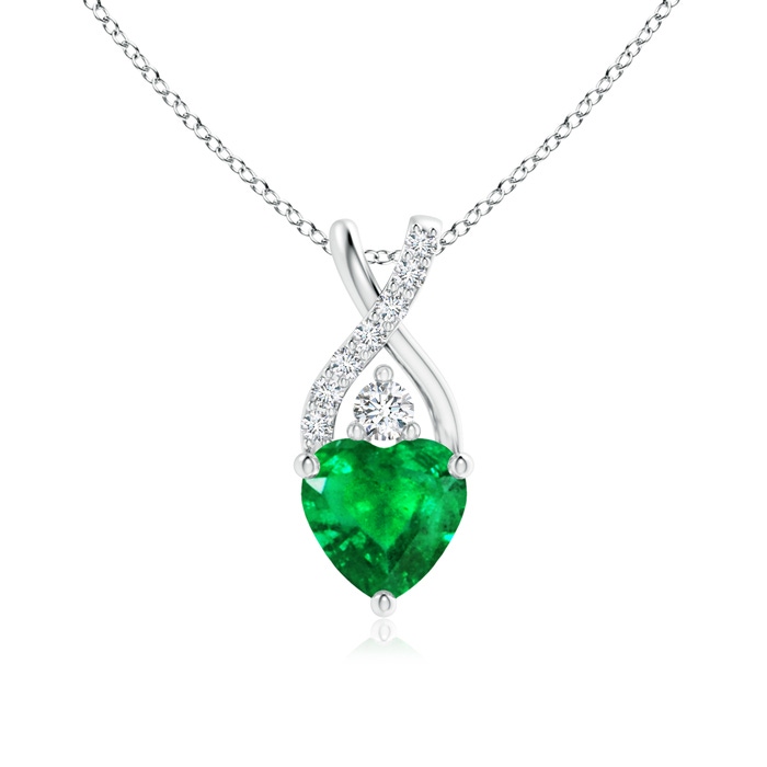 6mm AAA Solitaire Heart Emerald Pendant with Twisted Diamond Bale in White Gold