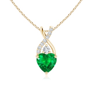 6mm AAA Solitaire Heart Emerald Pendant with Twisted Diamond Bale in Yellow Gold