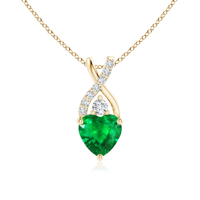 6mm AAA Solitaire Heart Emerald Pendant with Twisted Diamond Bale in Yellow Gold 