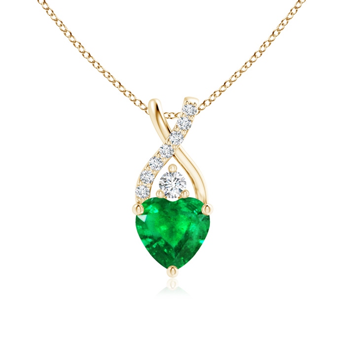 6mm AAA Solitaire Heart Emerald Pendant with Twisted Diamond Bale in Yellow Gold