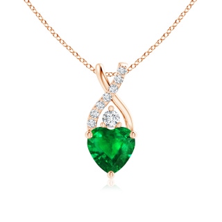 6mm AAAA Solitaire Heart Emerald Pendant with Twisted Diamond Bale in 9K Rose Gold