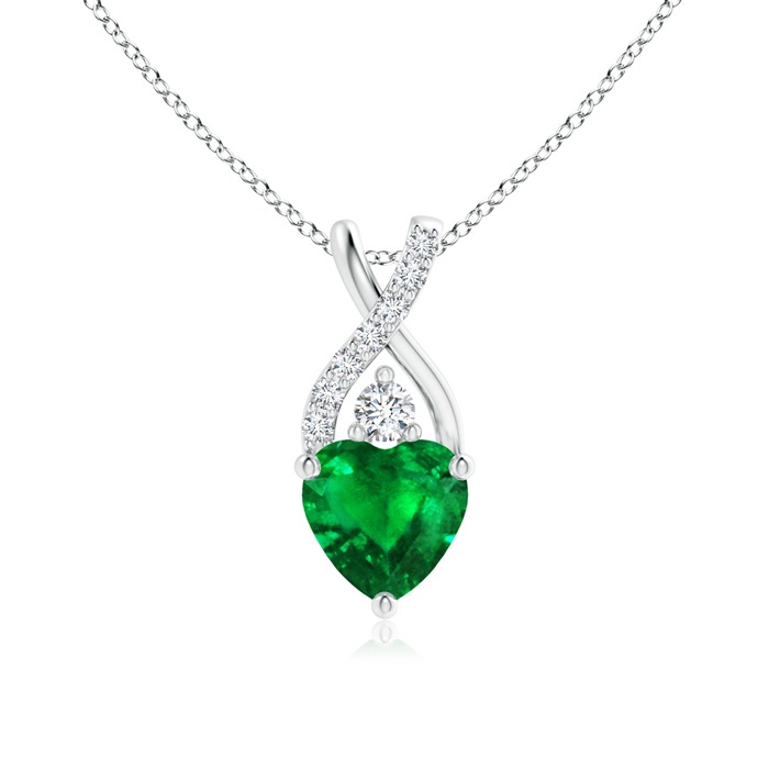 6mm AAAA Solitaire Heart Emerald Pendant with Twisted Diamond Bale in P950 Platinum 