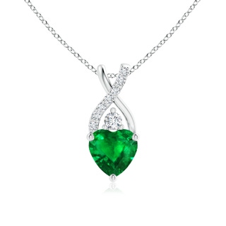 6mm AAAA Solitaire Heart Emerald Pendant with Twisted Diamond Bale in P950 Platinum