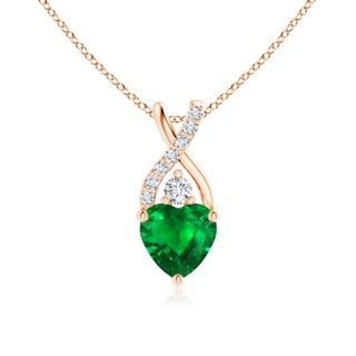 6mm AAAA Solitaire Heart Emerald Pendant with Twisted Diamond Bale in Rose Gold