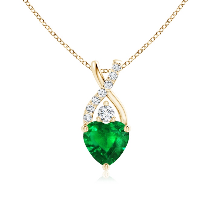 6mm AAAA Solitaire Heart Emerald Pendant with Twisted Diamond Bale in Yellow Gold