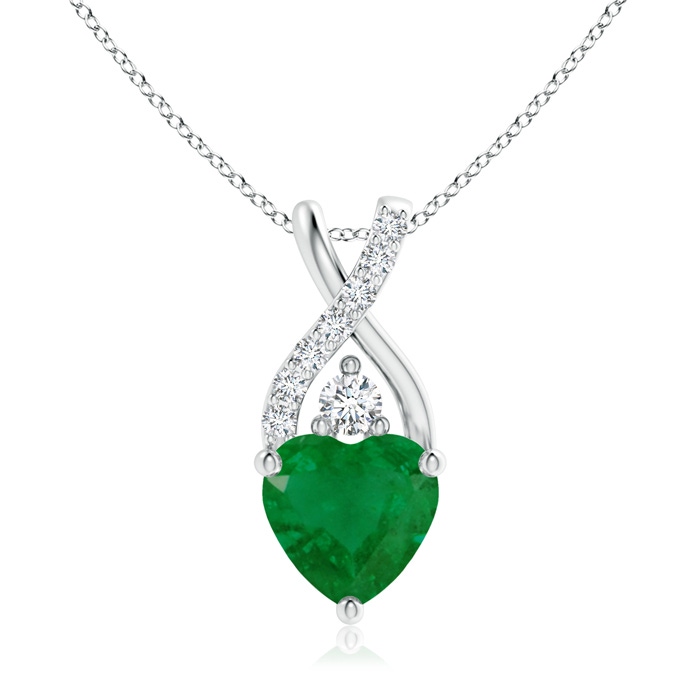 7mm A Solitaire Heart Emerald Pendant with Twisted Diamond Bale in 10K White Gold 