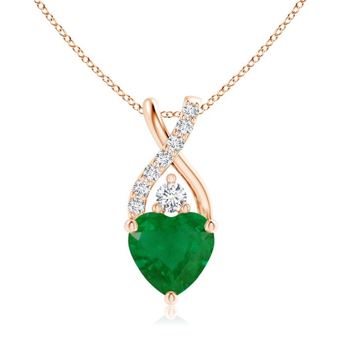 7mm A Solitaire Heart Emerald Pendant with Twisted Diamond Bale in Rose Gold 