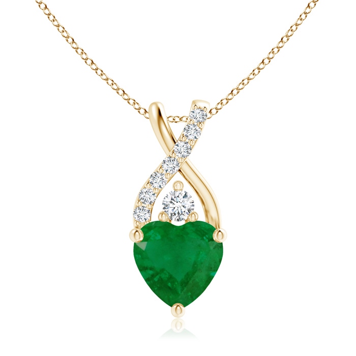 7mm A Solitaire Heart Emerald Pendant with Twisted Diamond Bale in Yellow Gold 
