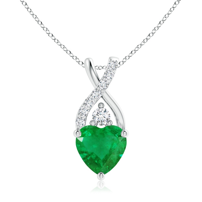 7mm AA Solitaire Heart Emerald Pendant with Twisted Diamond Bale in P950 Platinum 