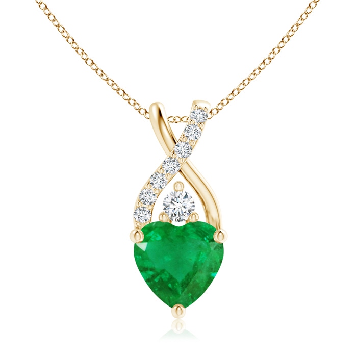 7mm AA Solitaire Heart Emerald Pendant with Twisted Diamond Bale in Yellow Gold 