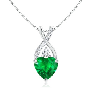 7mm AAA Solitaire Heart Emerald Pendant with Twisted Diamond Bale in P950 Platinum