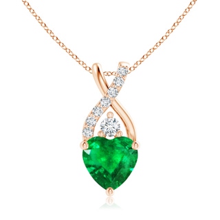 7mm AAA Solitaire Heart Emerald Pendant with Twisted Diamond Bale in Rose Gold
