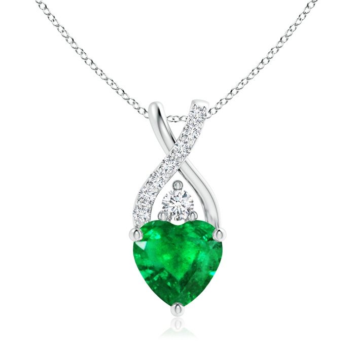 7mm AAA Solitaire Heart Emerald Pendant with Twisted Diamond Bale in White Gold 