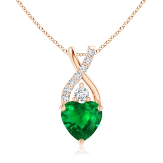 7mm AAAA Solitaire Heart Emerald Pendant with Twisted Diamond Bale in 10K Rose Gold