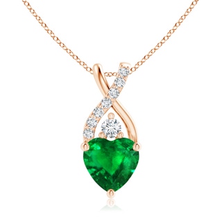 7mm AAAA Solitaire Heart Emerald Pendant with Twisted Diamond Bale in 9K Rose Gold