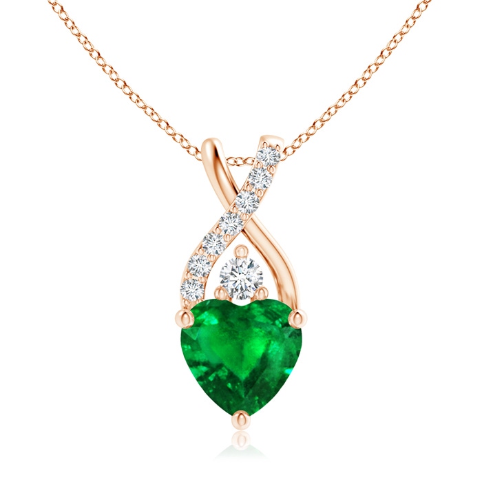 7mm AAAA Solitaire Heart Emerald Pendant with Twisted Diamond Bale in 9K Rose Gold 