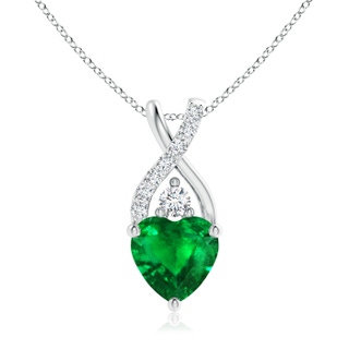 7mm AAAA Solitaire Heart Emerald Pendant with Twisted Diamond Bale in P950 Platinum