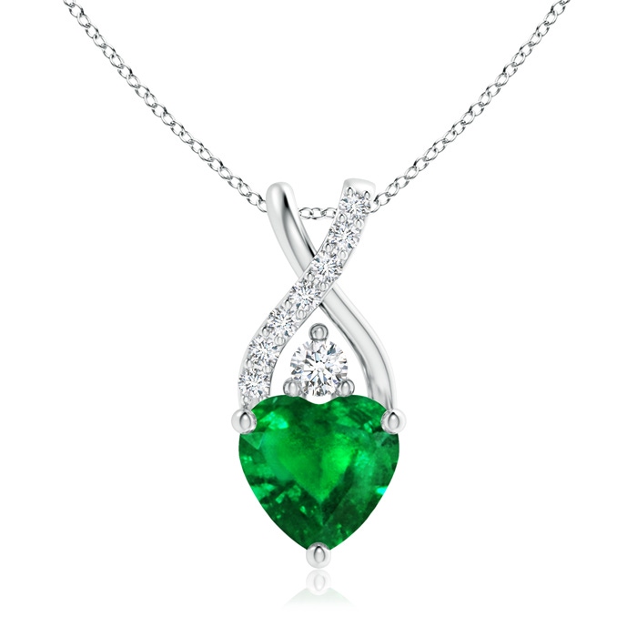 7mm AAAA Solitaire Heart Emerald Pendant with Twisted Diamond Bale in P950 Platinum 