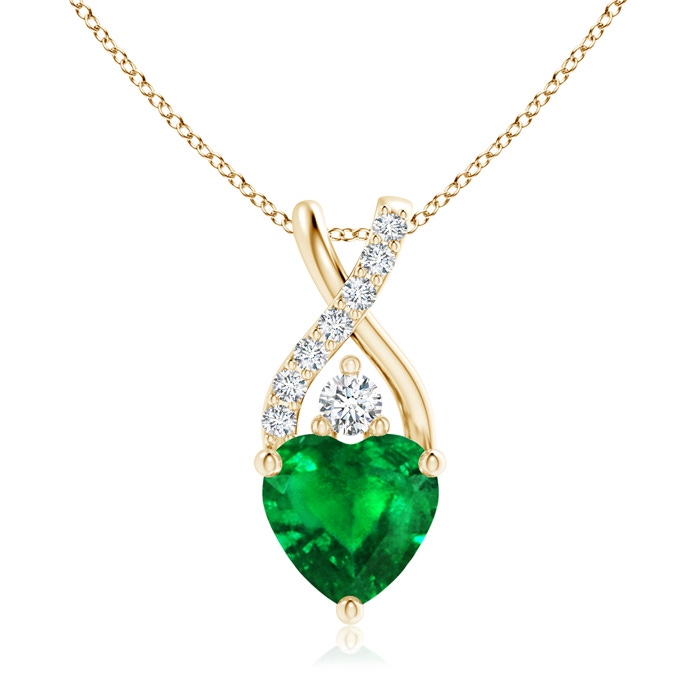 7mm AAAA Solitaire Heart Emerald Pendant with Twisted Diamond Bale in Yellow Gold 