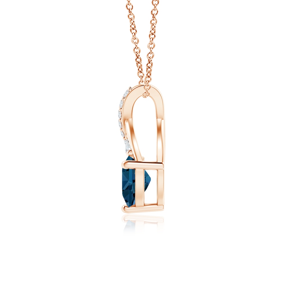 5mm AAAA Solitaire Heart London Blue Topaz Pendant with Twisted Diamond Bale in Rose Gold - side 199
