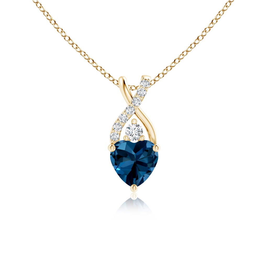 5mm AAAA Solitaire Heart London Blue Topaz Pendant with Twisted Diamond Bale in Yellow Gold