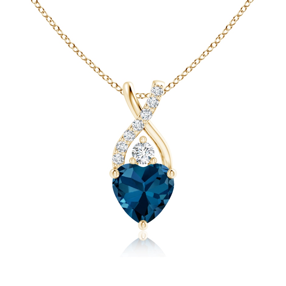 6mm AAA Solitaire Heart London Blue Topaz Pendant with Twisted Diamond Bale in Yellow Gold 