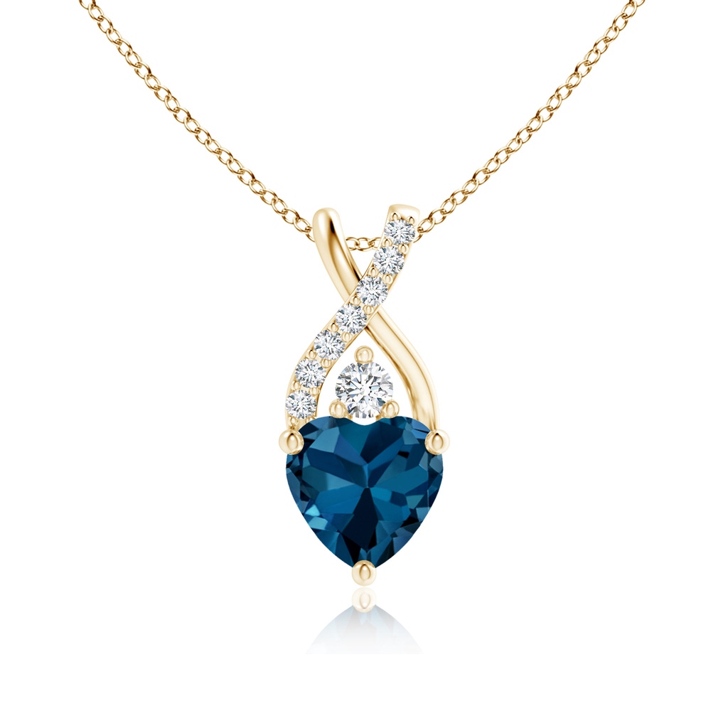 6mm AAA Solitaire Heart London Blue Topaz Pendant with Twisted Diamond Bale in Yellow Gold