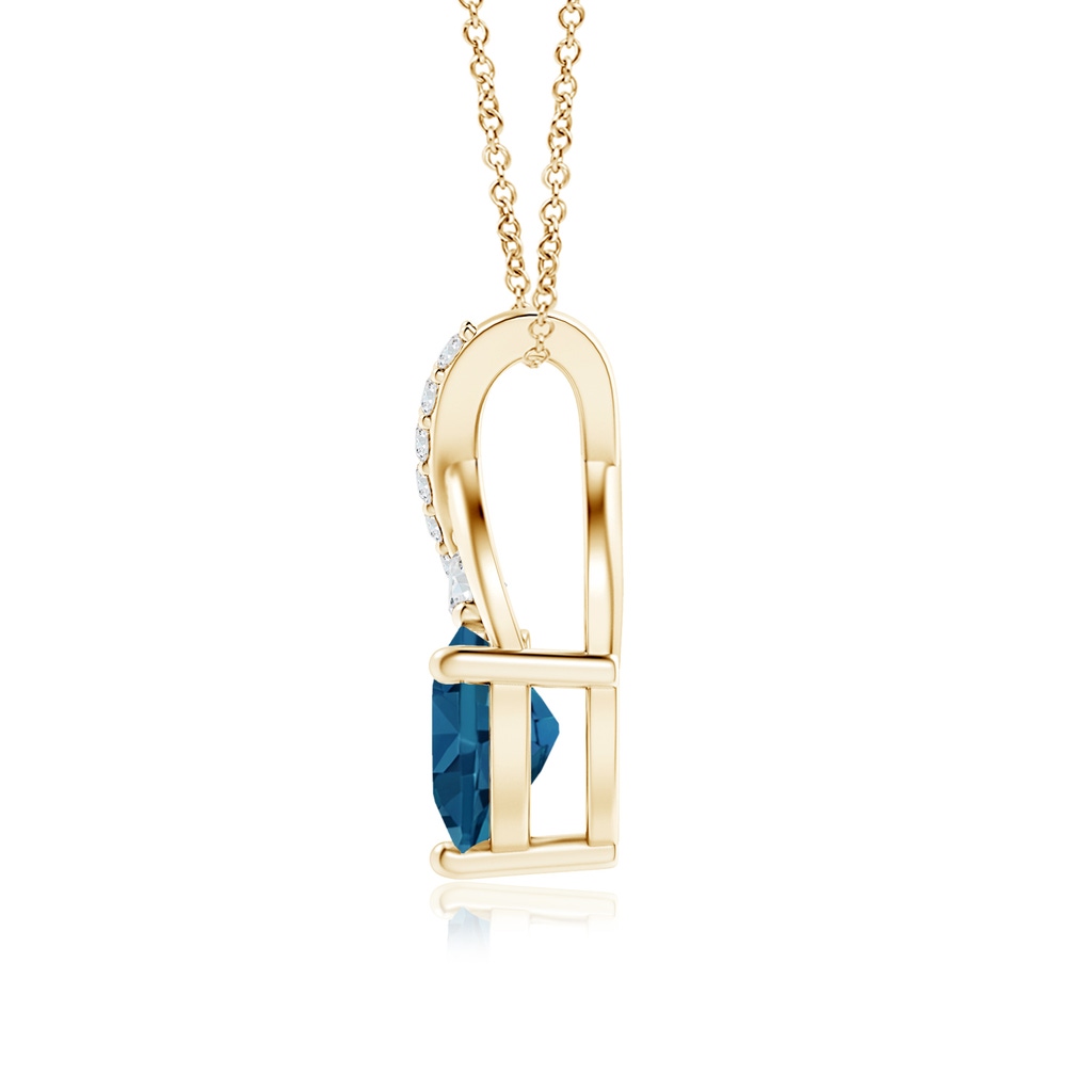 6mm AAA Solitaire Heart London Blue Topaz Pendant with Twisted Diamond Bale in Yellow Gold Side 199