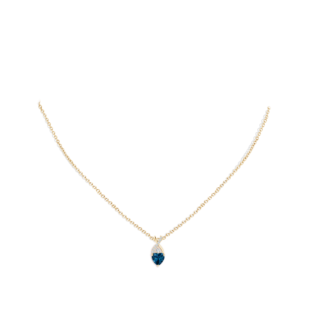 6mm AAA Solitaire Heart London Blue Topaz Pendant with Twisted Diamond Bale in Yellow Gold pen