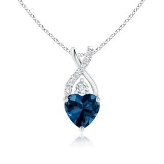 6mm AAAA Solitaire Heart London Blue Topaz Pendant with Twisted Diamond Bale in P950 Platinum