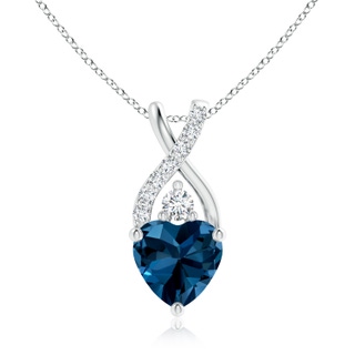 7mm AAAA Solitaire Heart London Blue Topaz Pendant with Twisted Diamond Bale in P950 Platinum