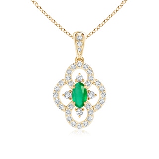 5x3mm A Vintage Style Emerald and Diamond Clover Pendant in 9K Yellow Gold