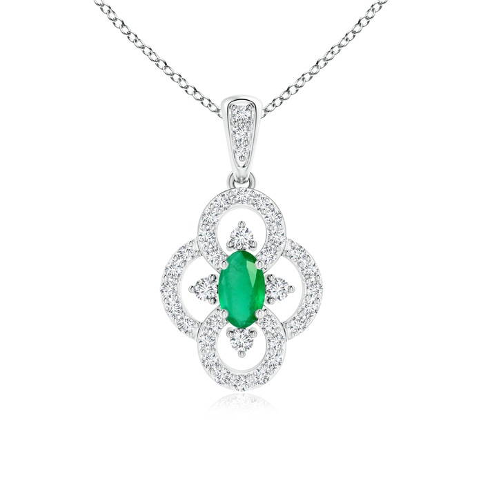 5x3mm A Vintage Style Emerald and Diamond Clover Pendant in P950 Platinum 