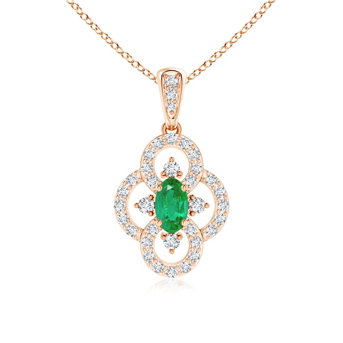 5x3mm AA Vintage Style Emerald and Diamond Clover Pendant in Rose Gold 
