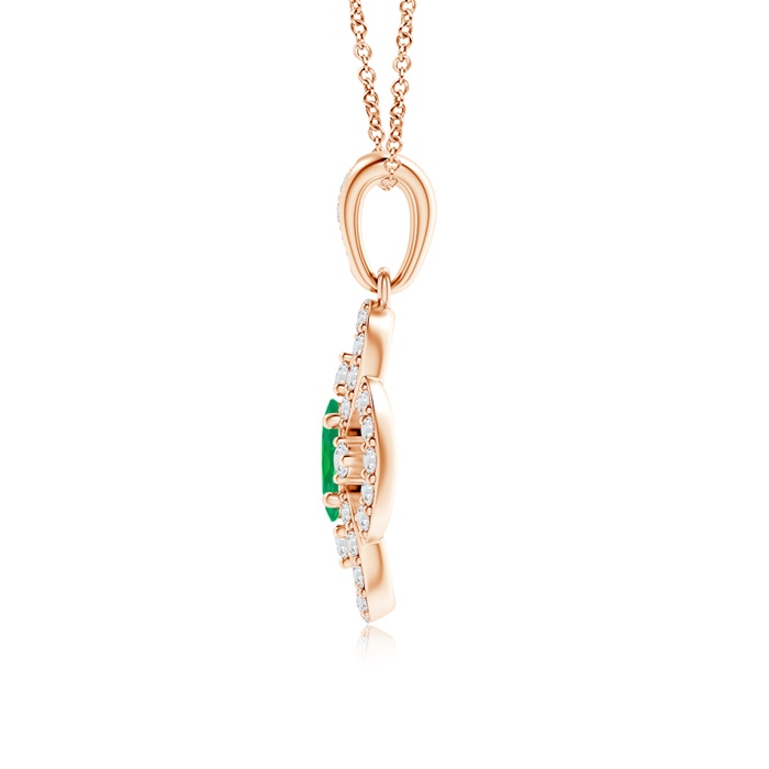 5x3mm AA Vintage Style Emerald and Diamond Clover Pendant in Rose Gold product image
