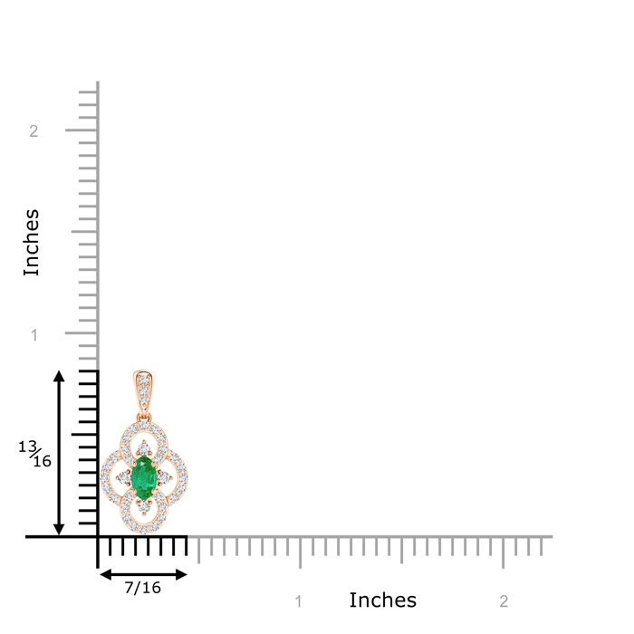 5x3mm AA Vintage Style Emerald and Diamond Clover Pendant in Rose Gold product image