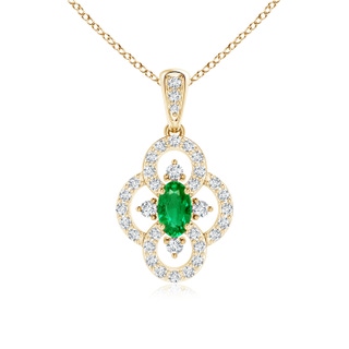 5x3mm AAA Vintage Style Emerald and Diamond Clover Pendant in 9K Yellow Gold