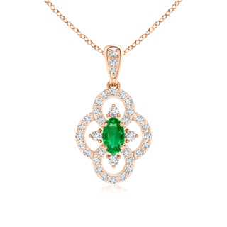 5x3mm AAA Vintage Style Emerald and Diamond Clover Pendant in Rose Gold