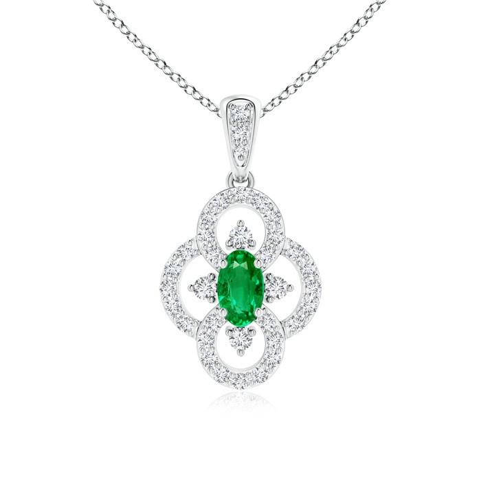5x3mm AAA Vintage Style Emerald and Diamond Clover Pendant in White Gold 
