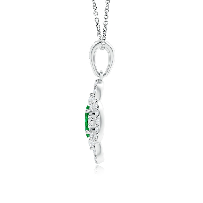 5x3mm AAA Vintage Style Emerald and Diamond Clover Pendant in White Gold Product Image