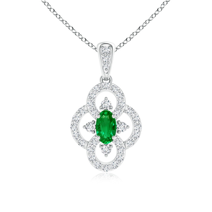 5x3mm AAAA Vintage Style Emerald and Diamond Clover Pendant in P950 Platinum