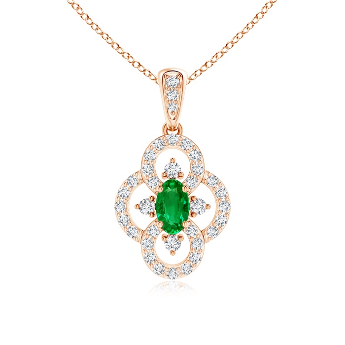 5x3mm AAAA Vintage Style Emerald and Diamond Clover Pendant in Rose Gold 
