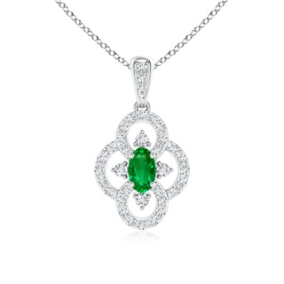 5x3mm AAAA Vintage Style Emerald and Diamond Clover Pendant in White Gold