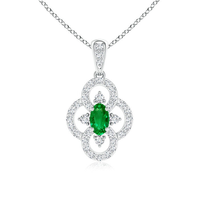 5x3mm AAAA Vintage Style Emerald and Diamond Clover Pendant in White Gold 