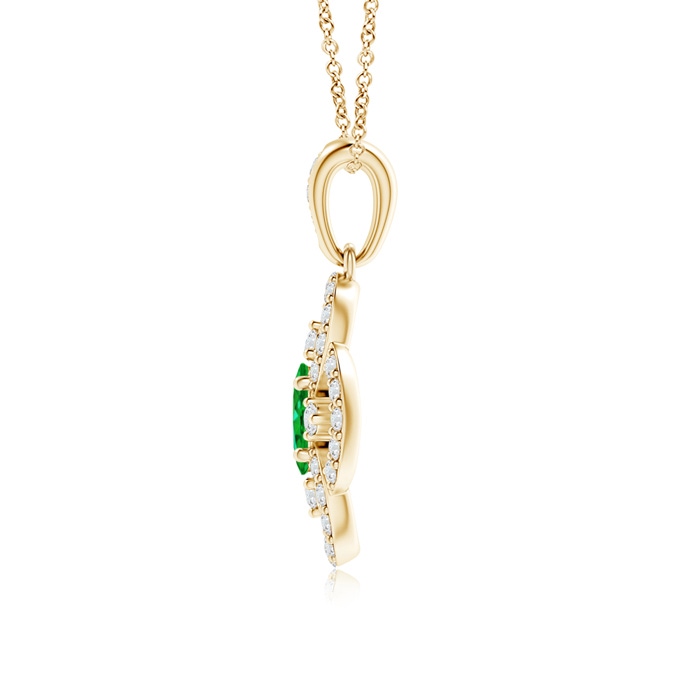 5x3mm AAAA Vintage Style Emerald and Diamond Clover Pendant in Yellow Gold product image