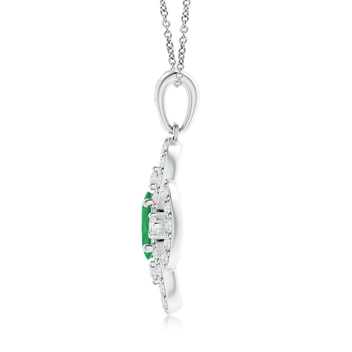 6x4mm A Vintage Style Emerald and Diamond Clover Pendant in White Gold product image