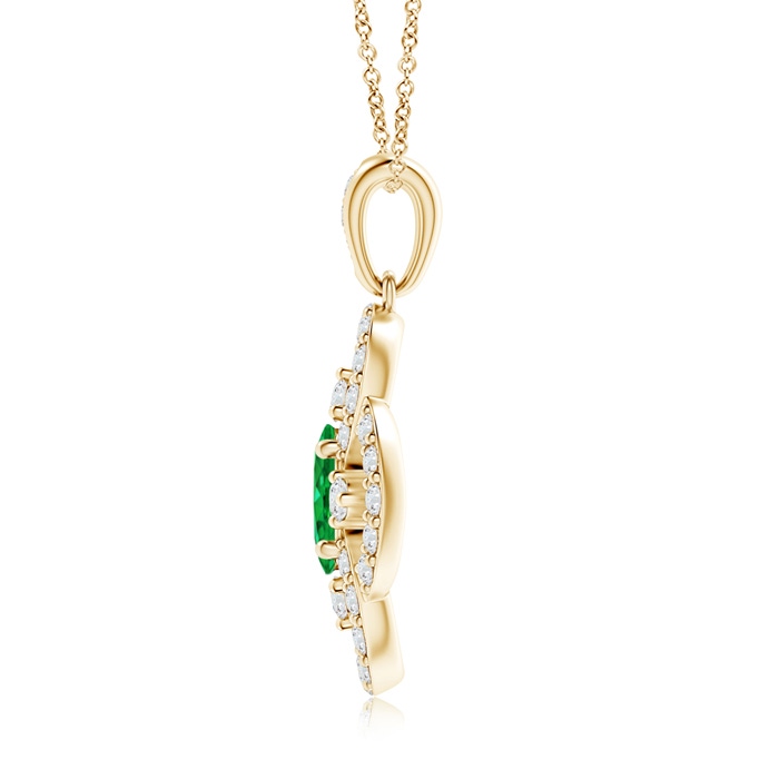 6x4mm AAA Vintage Style Emerald and Diamond Clover Pendant in Yellow Gold Product Image