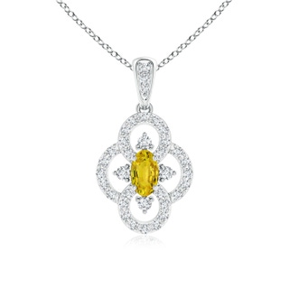 5x3mm AAAA Vintage Style Yellow Sapphire and Diamond Clover Pendant in White Gold